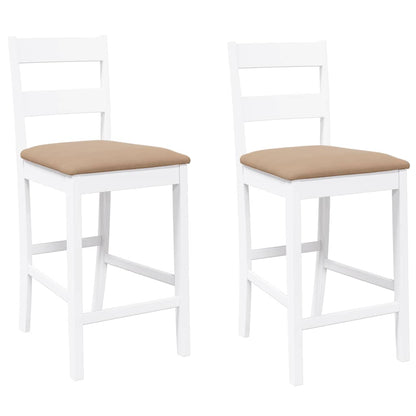 Taburetes De Bar Con Cojines 2 Uds Madera Maciza Blanca Caucho_0