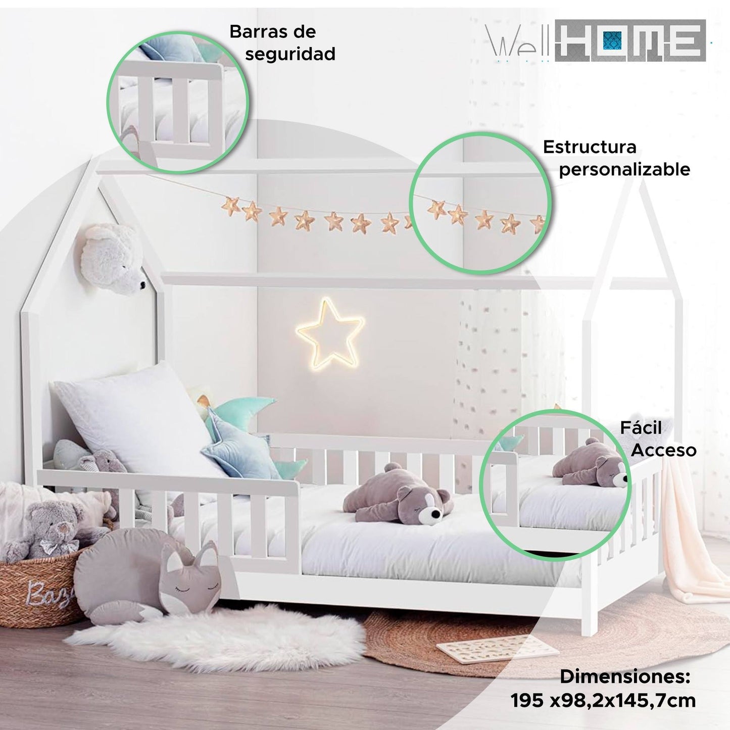 Cama Infantil Cabaña Bosco Blanco 90x190cm Con Colchón Zent Roller Transpirable_3