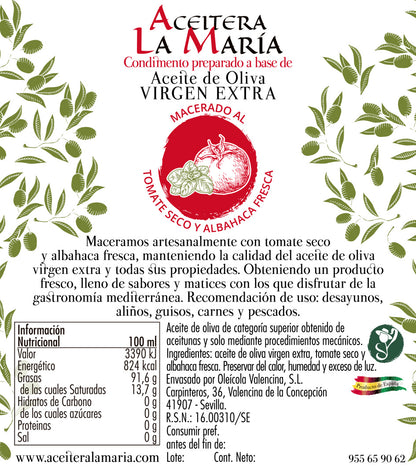 Aceite De Oliva Virgen Extra Macerado Al Tomate Seco Y Albahaca 25 Cl Cristal