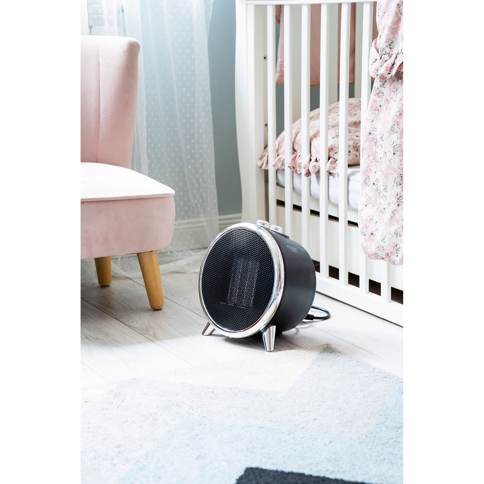 Calefactor Cerámico Led, Portátil, 2 Niveles Potencia, Termostato Automático, Diseño Moderno Adler Ad7742, Negro/plata