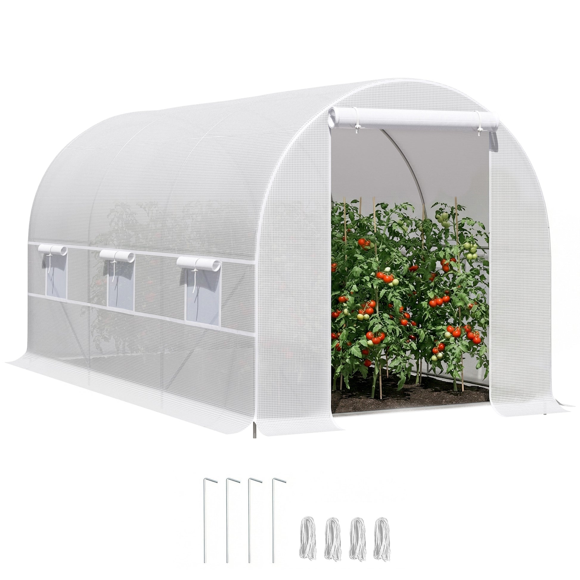 Outsunny Invernadero Túnel 400x200x200cm Con 6 Ventanas Cultivo Plantas Blanco_0
