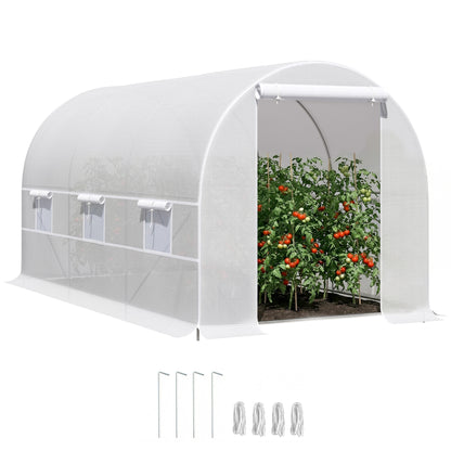 Outsunny Invernadero Túnel 400x200x200cm Con 6 Ventanas Cultivo Plantas Blanco_0