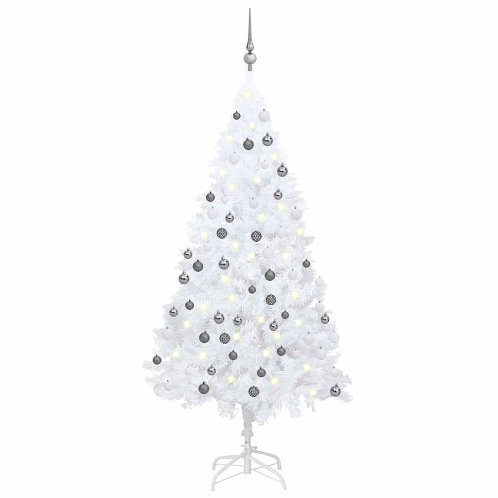 Vidaxl Árbol De Navidad Preiluminado Con Luces Y Bolas Blanco 120 Cm_0