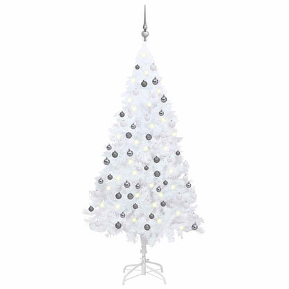 Vidaxl Árbol De Navidad Preiluminado Con Luces Y Bolas Blanco 120 Cm_0