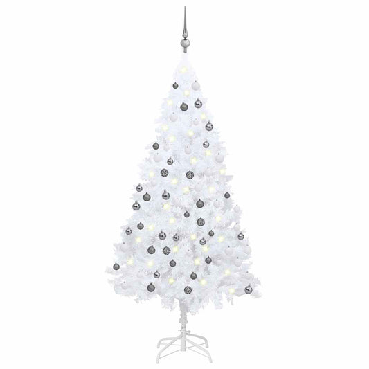 Vidaxl Árbol De Navidad Preiluminado Con Luces Y Bolas Blanco 120 Cm_0