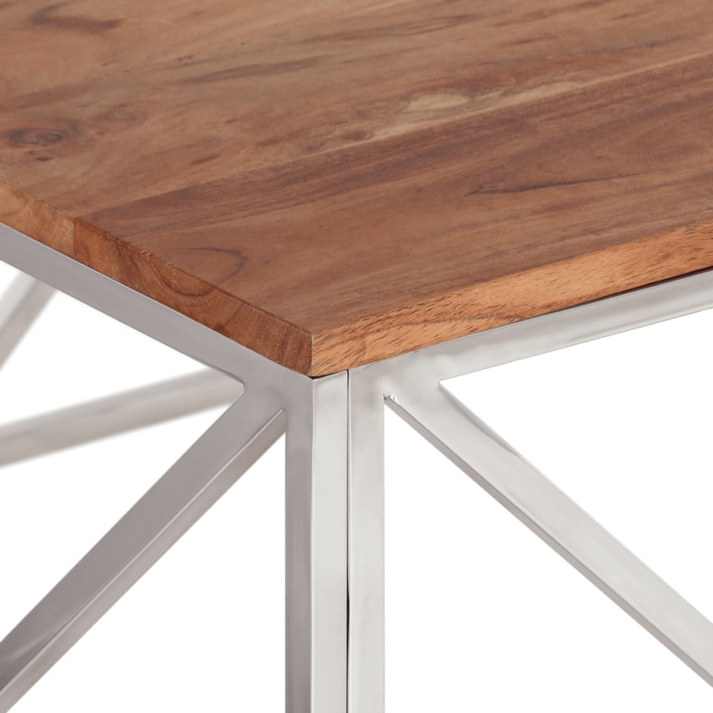 Mesa De Centro Acero Inoxidable Plateado Y Madera Maciza Acacia_3