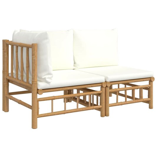 Vidaxl Set De Muebles De Jardín 2 Piezas Bambú Y Cojines Blanco Crema_0