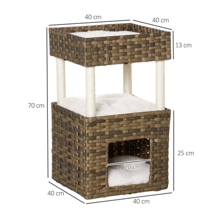 Pawhut Rascador Gatos De Ratán Con Cueva Camas Postes De Sisal Cojines Lavables_2