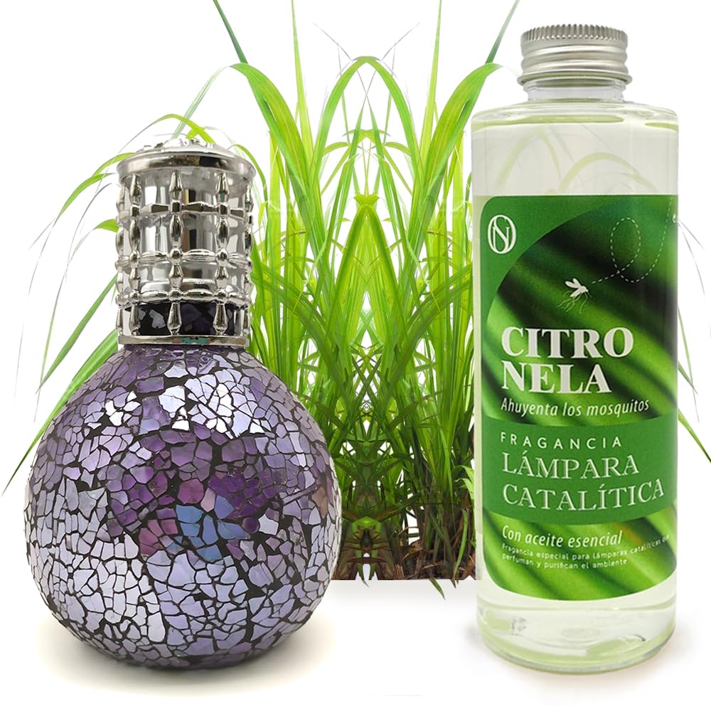 Lámpara Catalítica Mosaico Azul Océano + Fragancia Aroma Citronela 200ml - Elimina Malos Olores, Impurezas Y Perfuma_0