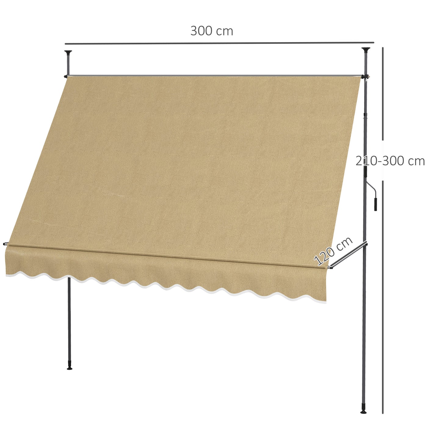 Outsunny Toldo Manual Retráctil 3x1,2 M Altura Ajustable Con Manivela 210-300 Cm_2
