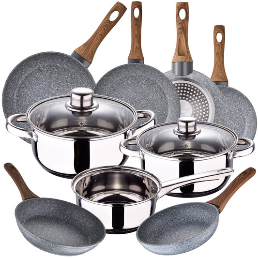 Batería de Cocina San Ignacio Cassel 5 Pzas en Acero Inox con Sartenes de Aluminio Forjado_0
