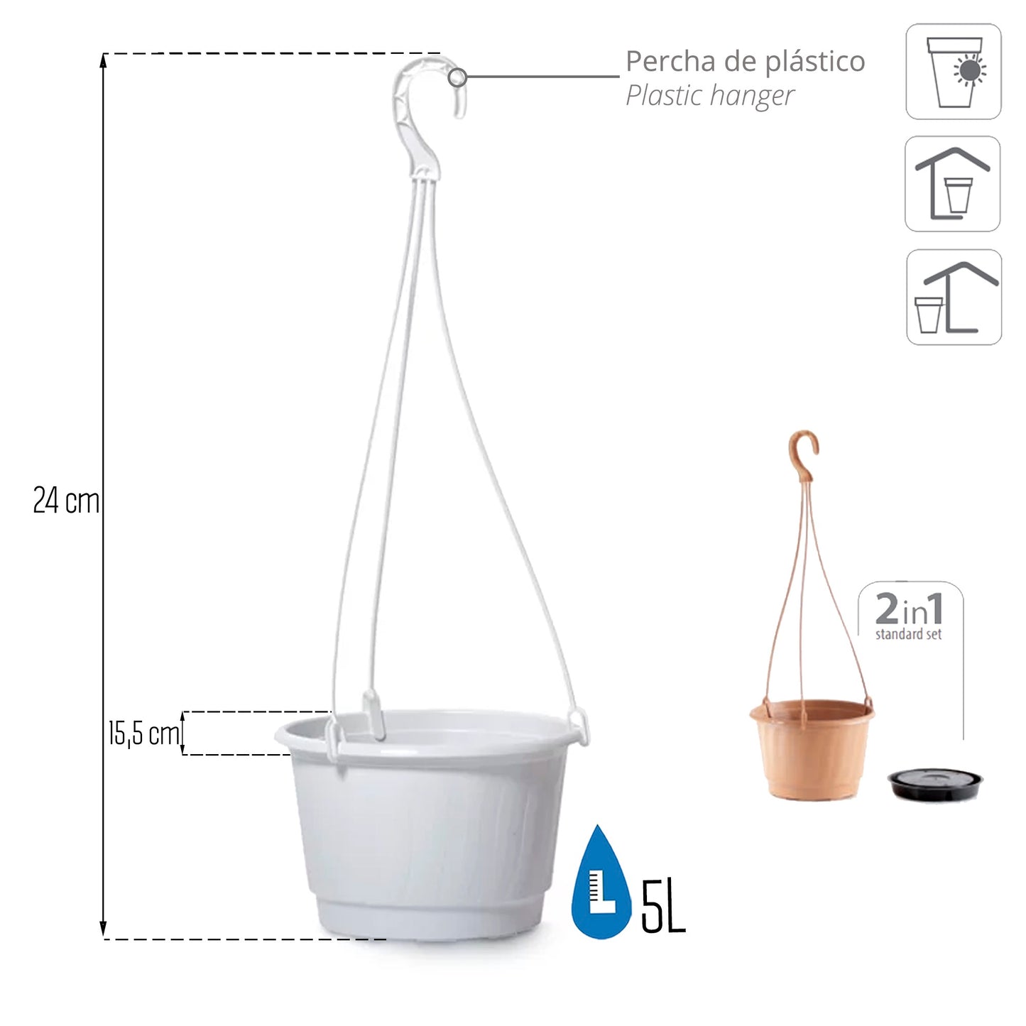 Macetero Colgante Pro 5l., Dimensiones (mm) 240x240x155, Color Blanco_2