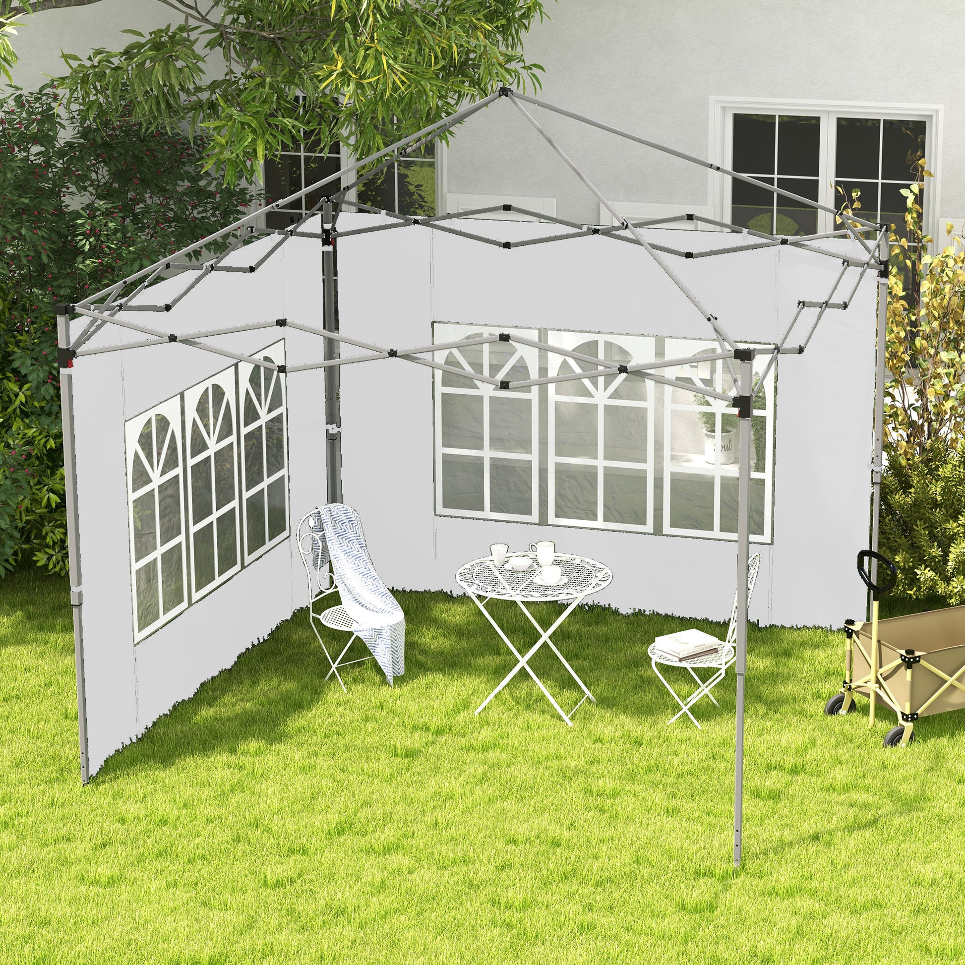 Outsunny Paredes Laterales Para Carpa De 2 Paneles 295x195 Cm Con Ventana Blanco_1