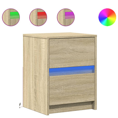 Mesitas De Noche Luces Led 2 Uds Madera Ingeniería Roble Sonoma_0