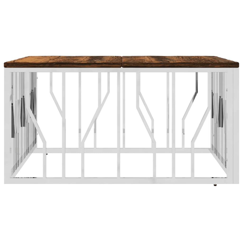 Mesa De Centro Acero Inoxidable Y Madera Reciclada Plateada._2