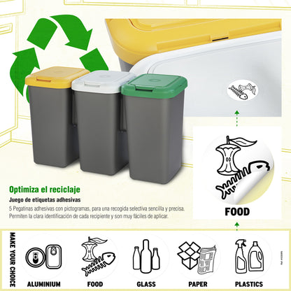 Papelera Reciclaje 3 Compartimentos, 75 Litros, Dimensiones: 78,5 (ancho) X 33 (profundo) X 47,5 (alto) Cmplástico - Multicolor_4