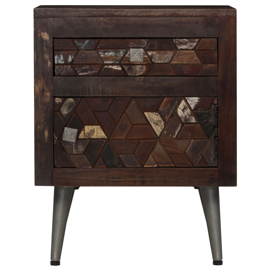 Mesita De Noche De Madera Maciza Reciclada 40x30x50 Cm_0