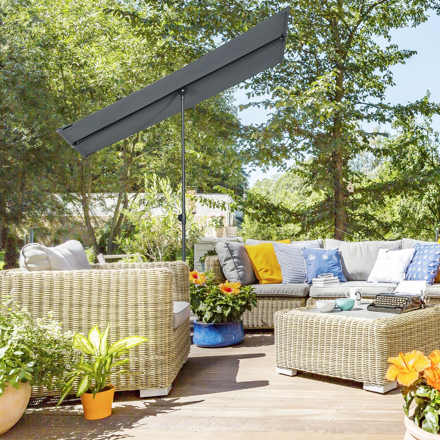 Outsunny Sombrilla De Jardín Plana 180x130x115-205 Cm Techo Inclinable Gris_1