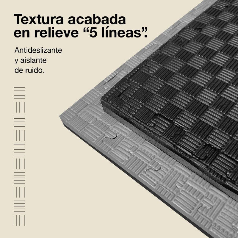 Tatami Puzzle 4cm 100x100cm, Pack 4 Unidades – Superficie 5 Líneas Gris/negro Jowy_3