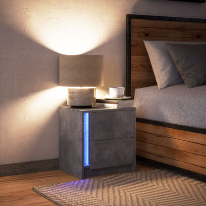 Mesita De Noche Con Luces Led Madera Ingeniería Gris Hormigón_3