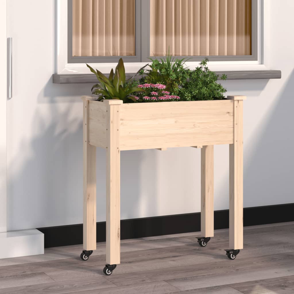 Jardinera Con Forro Y Ruedas Madera Maciza De Abeto 71x37x80 Cm_1