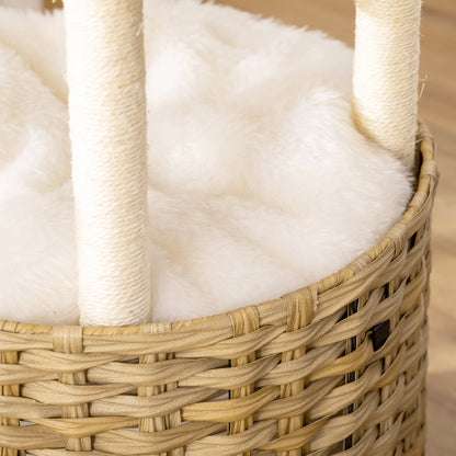 Pawhut Árbol Rascador Gatos De Ratán Con Cueva 2 Camas Postes De Sisal Y Cojines_4