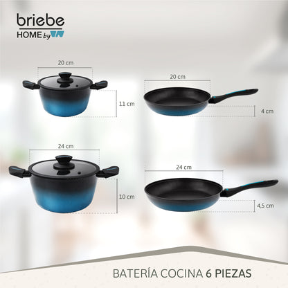 Briebe Batería Cocina Inducción Acero Forjado 6 Piezas Antiadherente Sin Pfoa, Fabricada En España, Mare, Azul_5