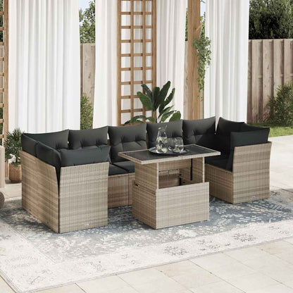 Set De Sofás De Jardín 8 Pzas Y Cojines Ratán Sintético Gris / Vetonek_4