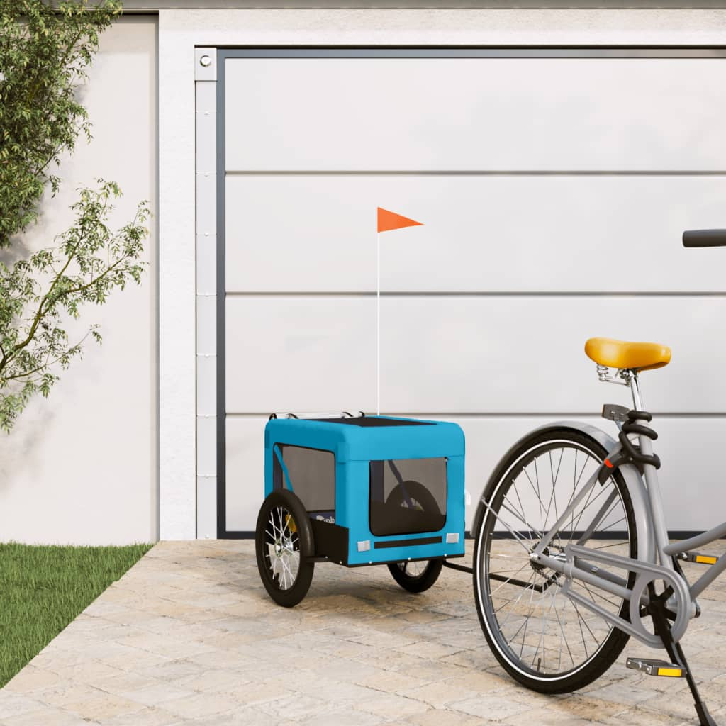Vidaxl Remolque De Bicicleta Mascotas Hierro Tela Oxford Azul Negro_1