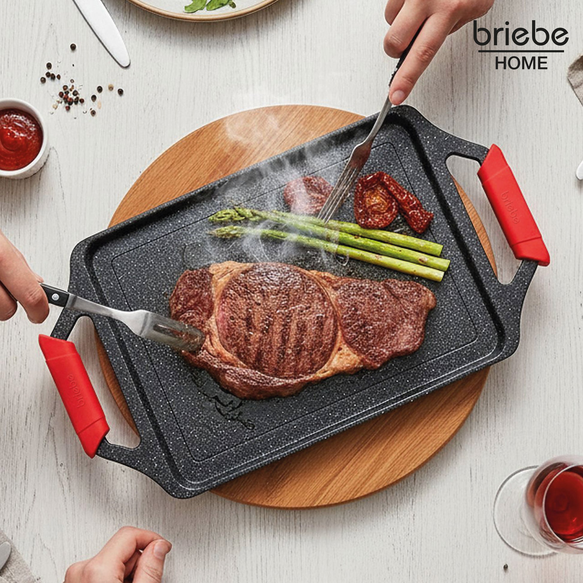 Briebe Plancha Cocina Inducción Asar, Antiadherente Titanio 5 Capas, Aluminio Fundido 43x25cm Sin Pfoa, Black Titanium_1