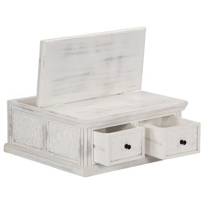 Mesa De Centro De Madera Maciza De Mango Blanco 70x70x30 Cm_1
