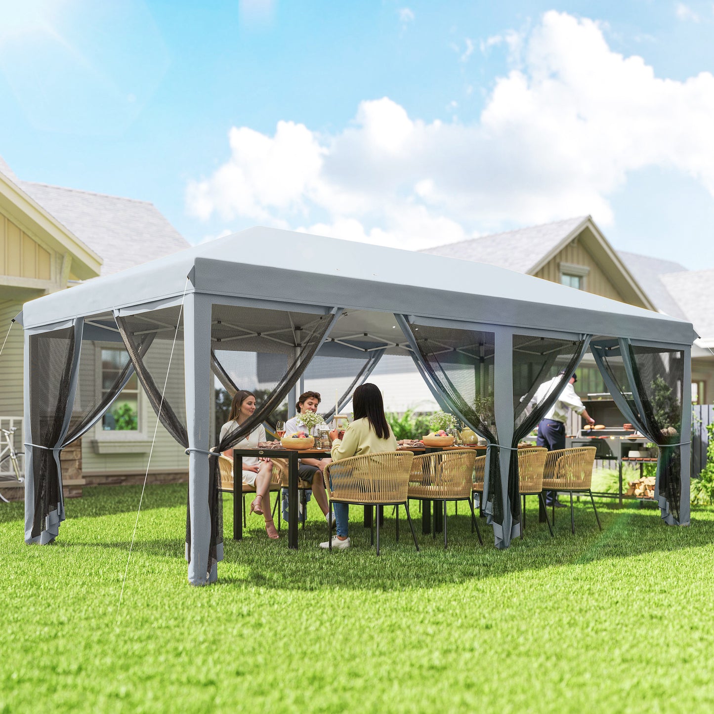 Outsunny Carpa Plegable 6x3 M Con 6 Paredes Laterales De Malla Anti-uv Gris_1