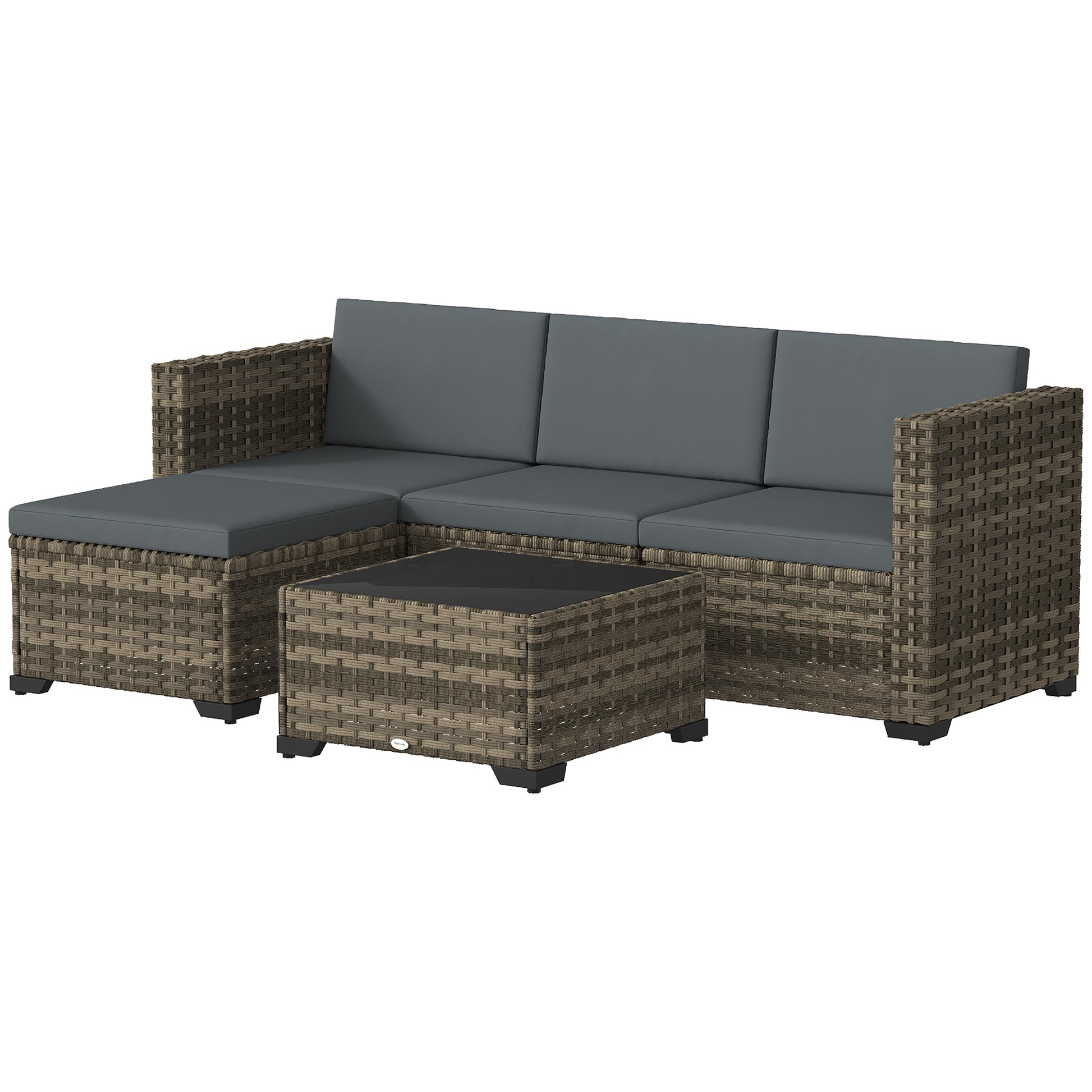 Outsunny Conjunto Muebles Jardín Exterior De Ratán 5 Piezas Cojines Gris Oscuro_4