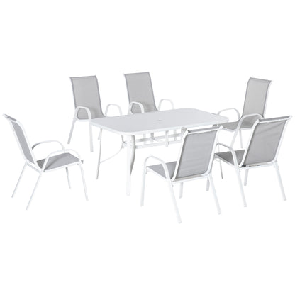 Outsunny Conjunto Muebles De Jardín De 7 Piezas Con Orificio Para Sombrilla Gris_0