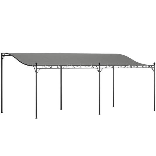 Outsunny Pérgola De Pared 3x6 M Con Techo Inclinado Estructura Metálica Gris_0