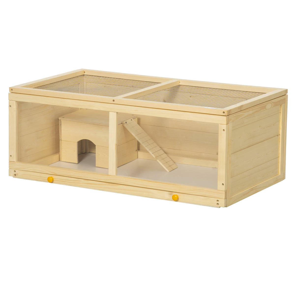 Jaula Para Hámster De Madera Tapa Abatible Pawhut 100x58x38 Cm Natural_0