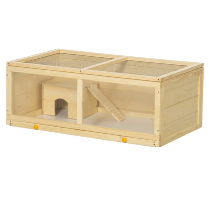 Jaula Para Hámster De Madera Tapa Abatible Pawhut 100x58x38 Cm Natural_0