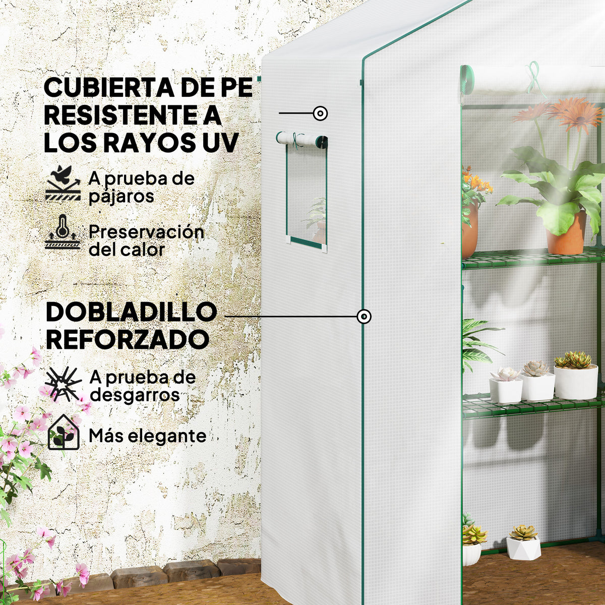 Invernadero Para Jardín Outsunny Acero, Pe Blanco 140x73x190 Cm 845-933v00wt_4