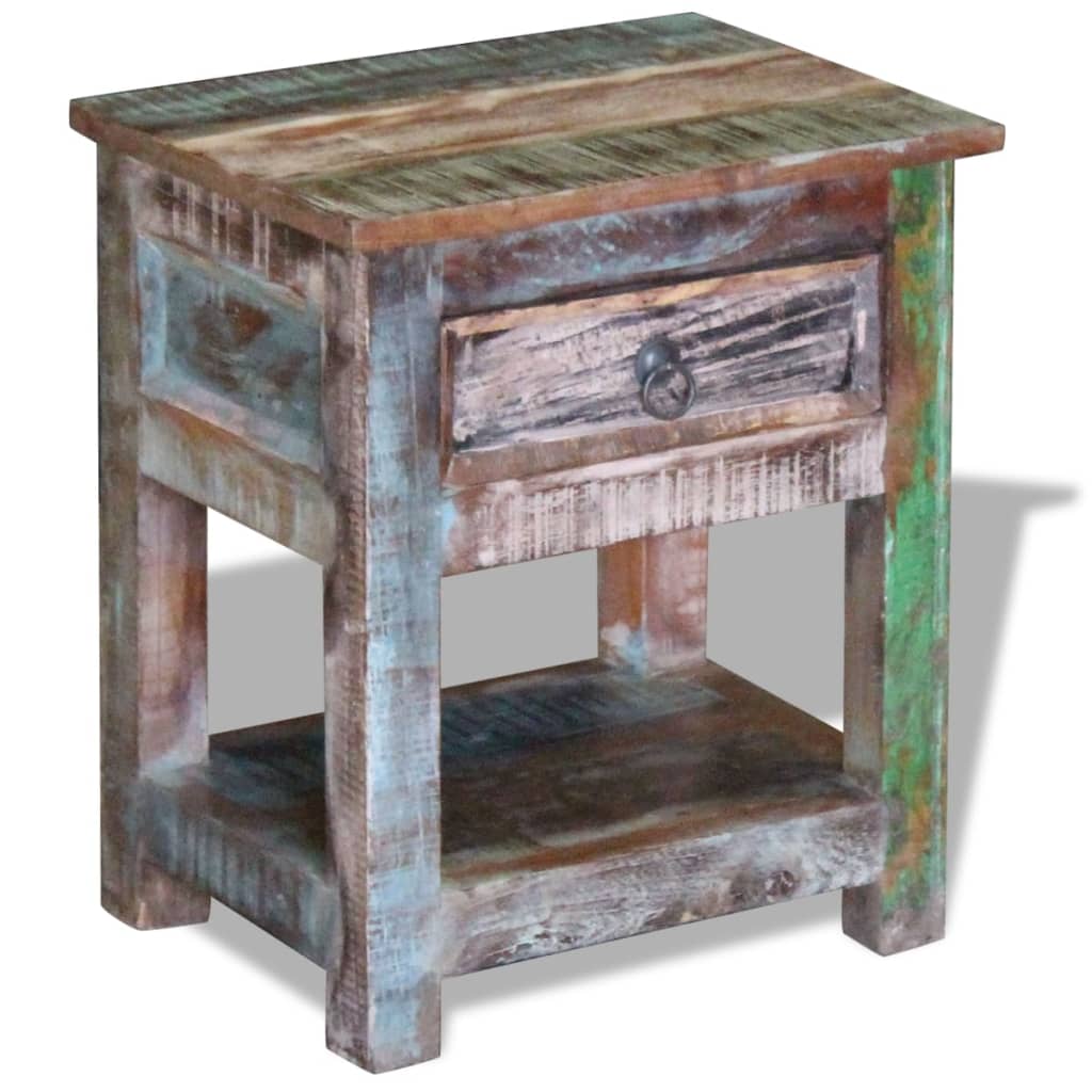 Mesa Auxiliar Con 1 Cajón Madera Maciza Reciclada 43x33x51 Cm_3
