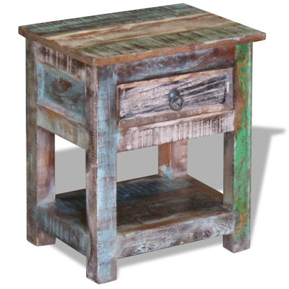 Mesa Auxiliar Con 1 Cajón Madera Maciza Reciclada 43x33x51 Cm_3