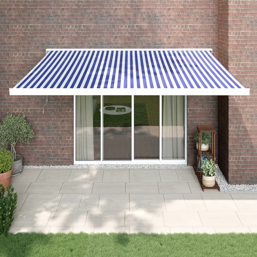 Toldo Retráctil Aluminio Y Tela Azul Y Blanco 4x3 M_1