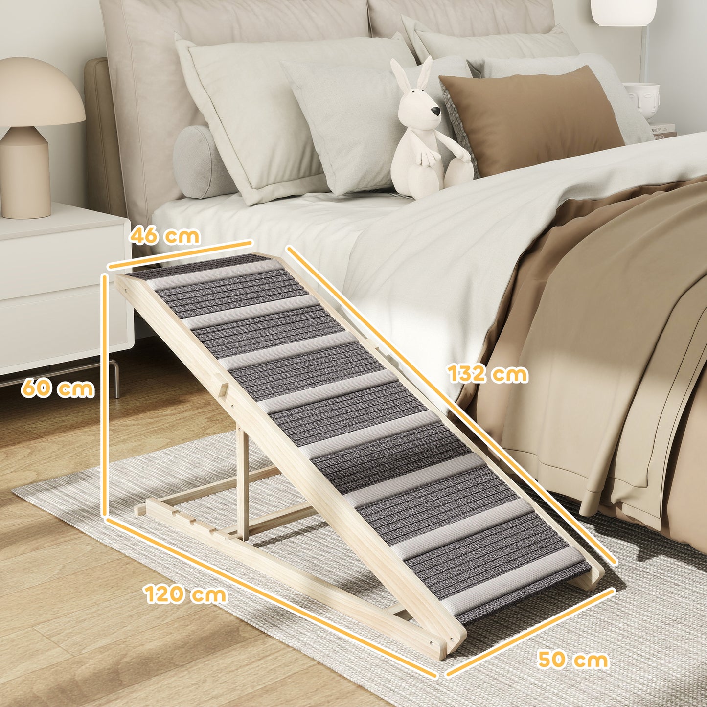 Pawhut Rampa Para Perros De Madera Plegable Altura Ajustable 41-60 Cm 120x50 Cm_2