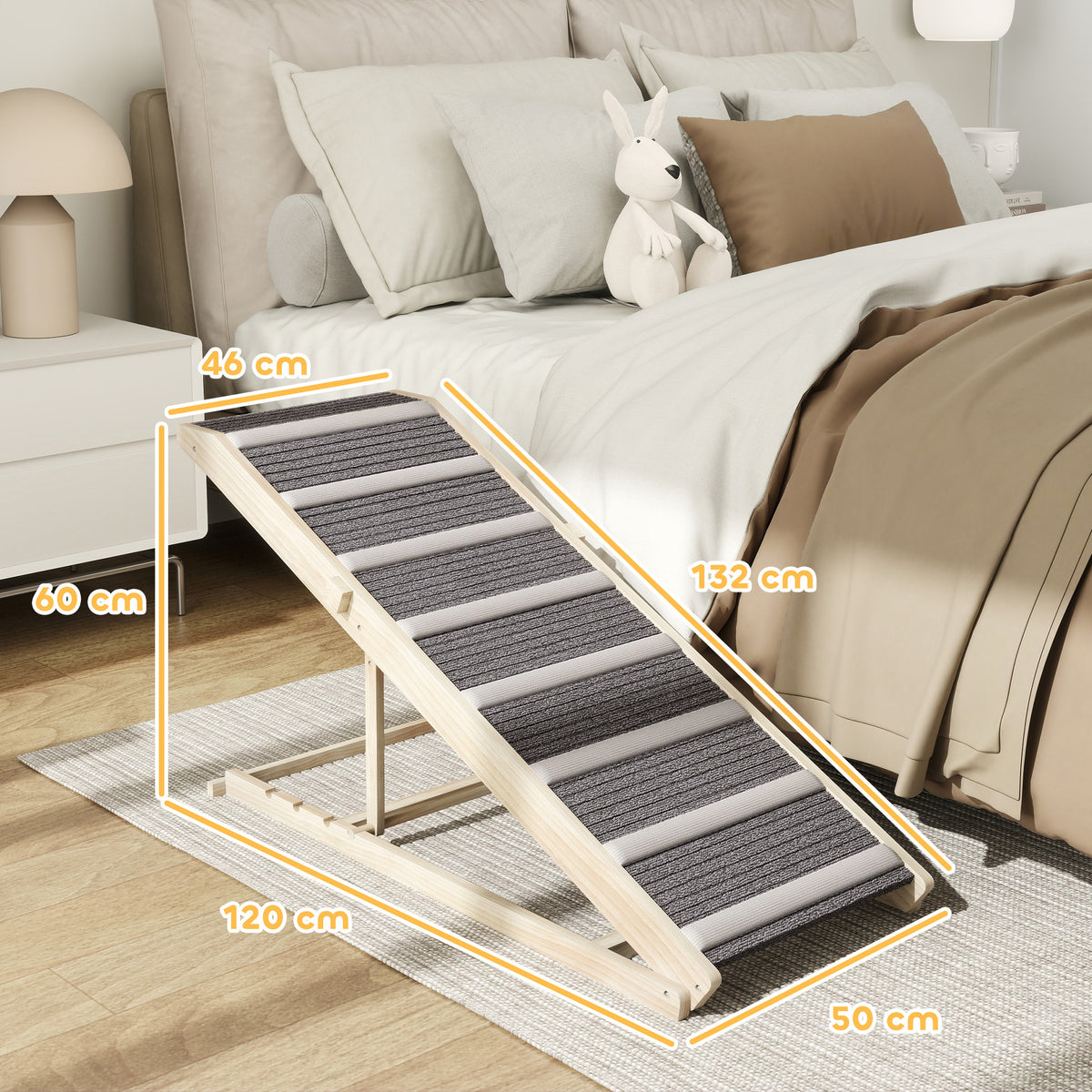 Pawhut Rampa Para Perros De Madera Plegable Altura Ajustable 41-60 Cm 120x50 Cm_2