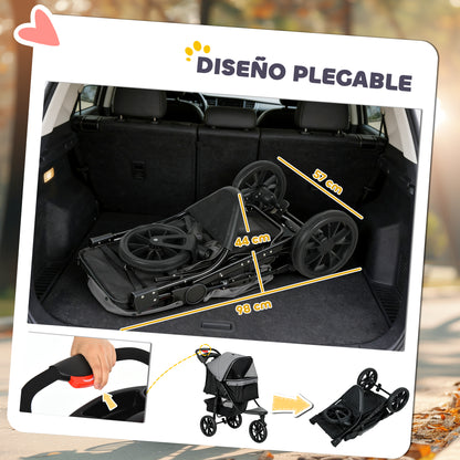 Pawhut Carrito Para Perros Plegable Con 3 Ruedas 109,5x57,5x106,5 Cm Gris_5