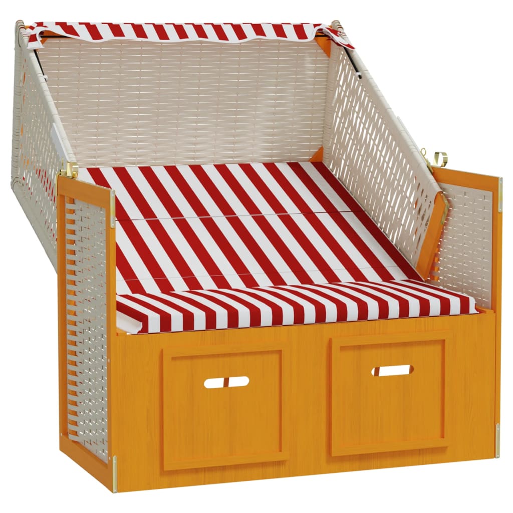 Silla Playa Strandkorb Dosel Ratán Sintético Madera Rojo Blanco_2