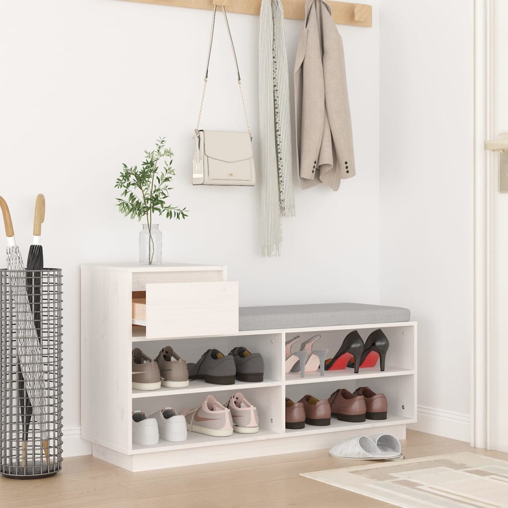 Mueble Zapatero De Madera Maciza De Pino Blanco 110x34x61 Cm / Vetonek_4