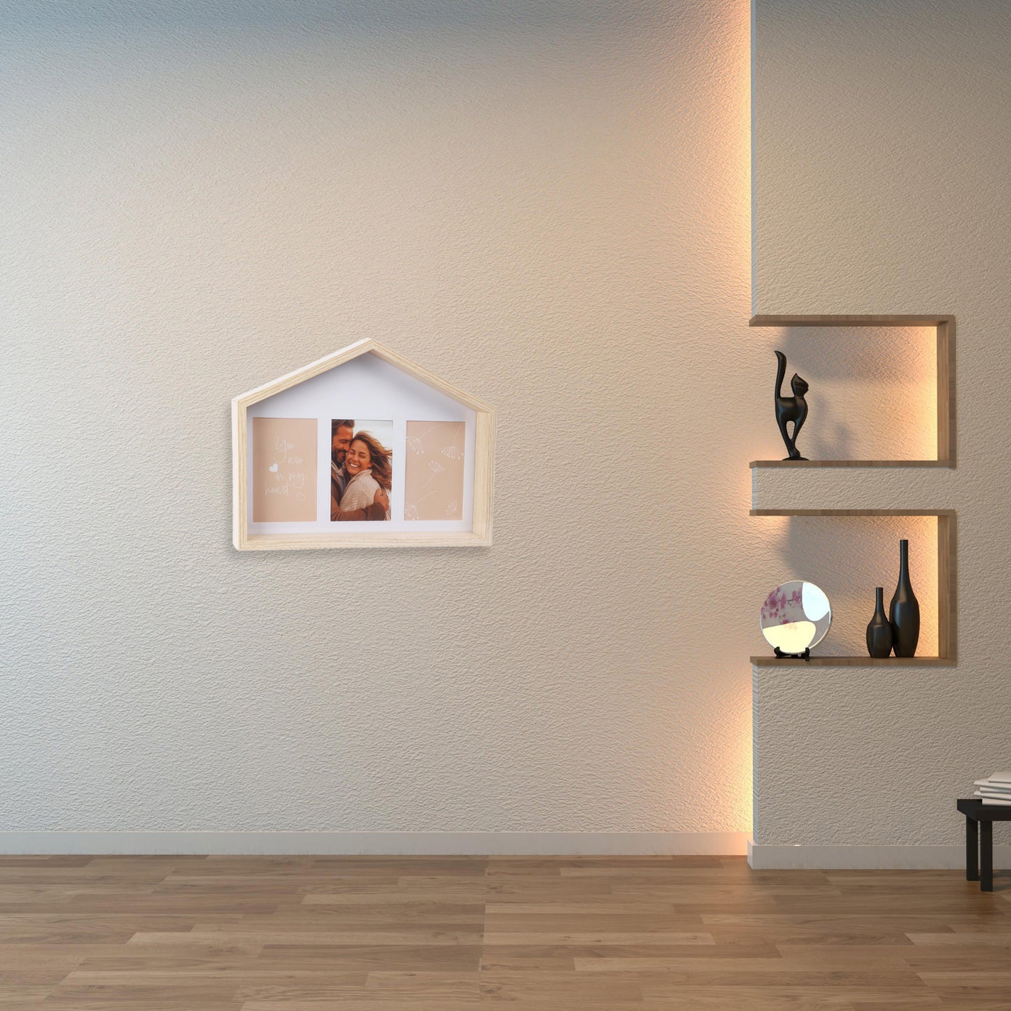 Well Home Marco De Fotos En Forma De Casa Con Diseño Natural 36,6x4x27,2cm Para 3 Fotos_2