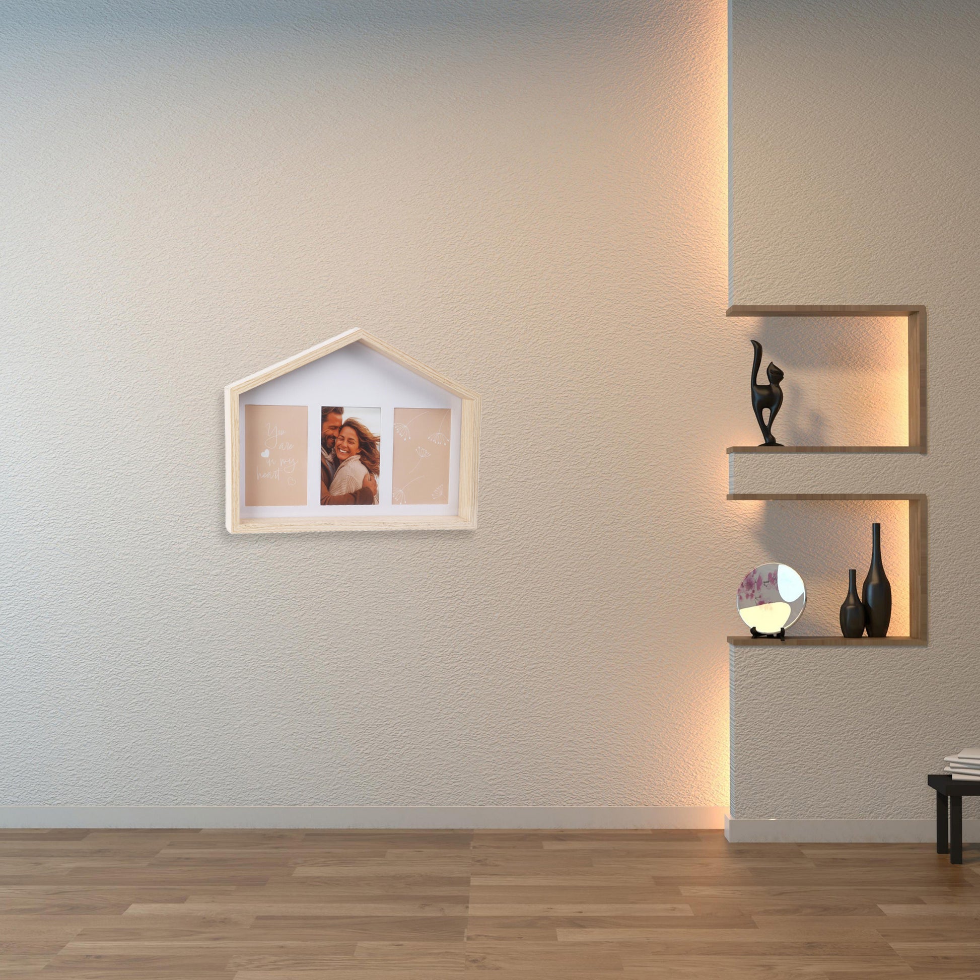 Well Home Marco De Fotos En Forma De Casa Con Diseño Natural 36,6x4x27,2cm Para 3 Fotos_2