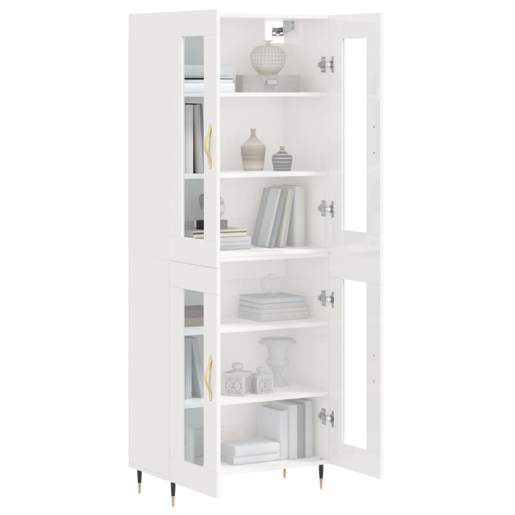 Aparador Alto Madera Contrachapada Blanco Brillo 69,5x34x180 Cm_2