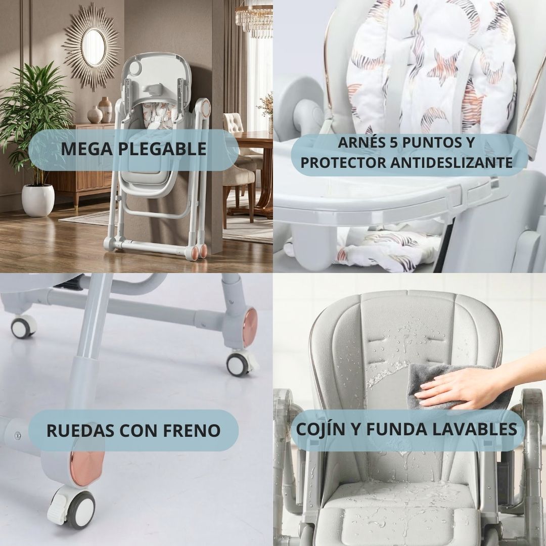 Trona Gris Evolutiva 3 En 1 , Plegable Y Portátil, Reposapiés , Respaldo Y Bandeja Bathby_4